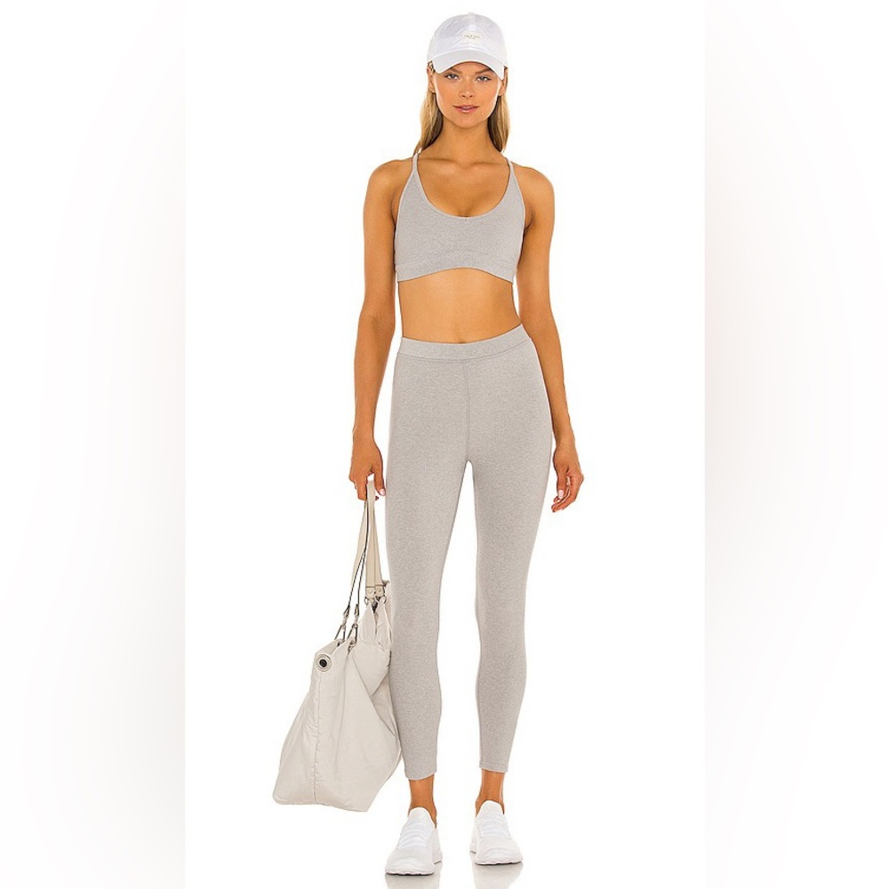 NWOT - Ali Yoga Blissful Rib set ( 7/8 Legging and bra ) size XS/S Heather Grey